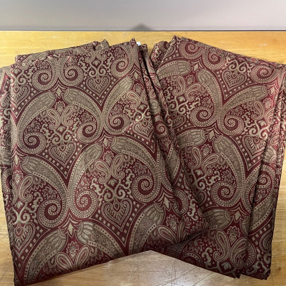 Allen + Roth Vtg Style Red Gold Paisley Lined Curtain Panels 48x82 Set of 2